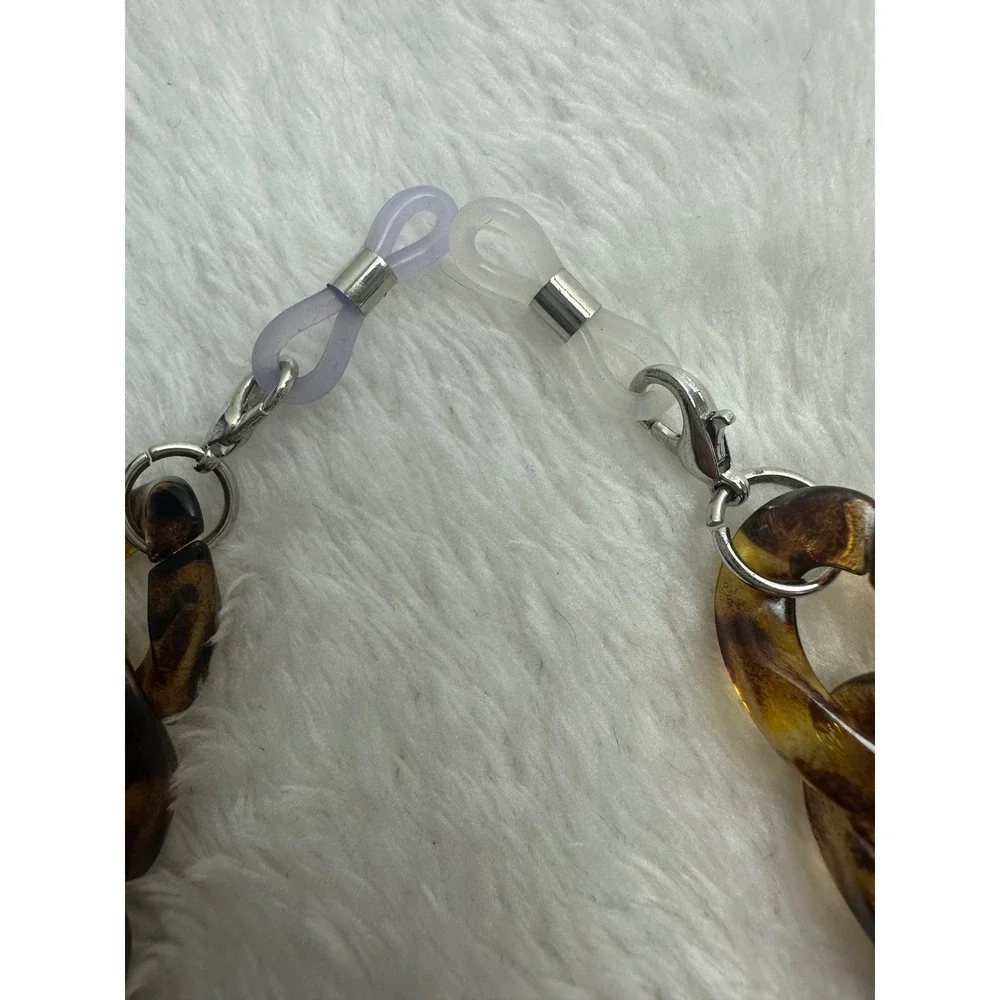 Tortoise Shell Chunky Link Eyeglass Chain Sunglasses Holder Strap with Pouch